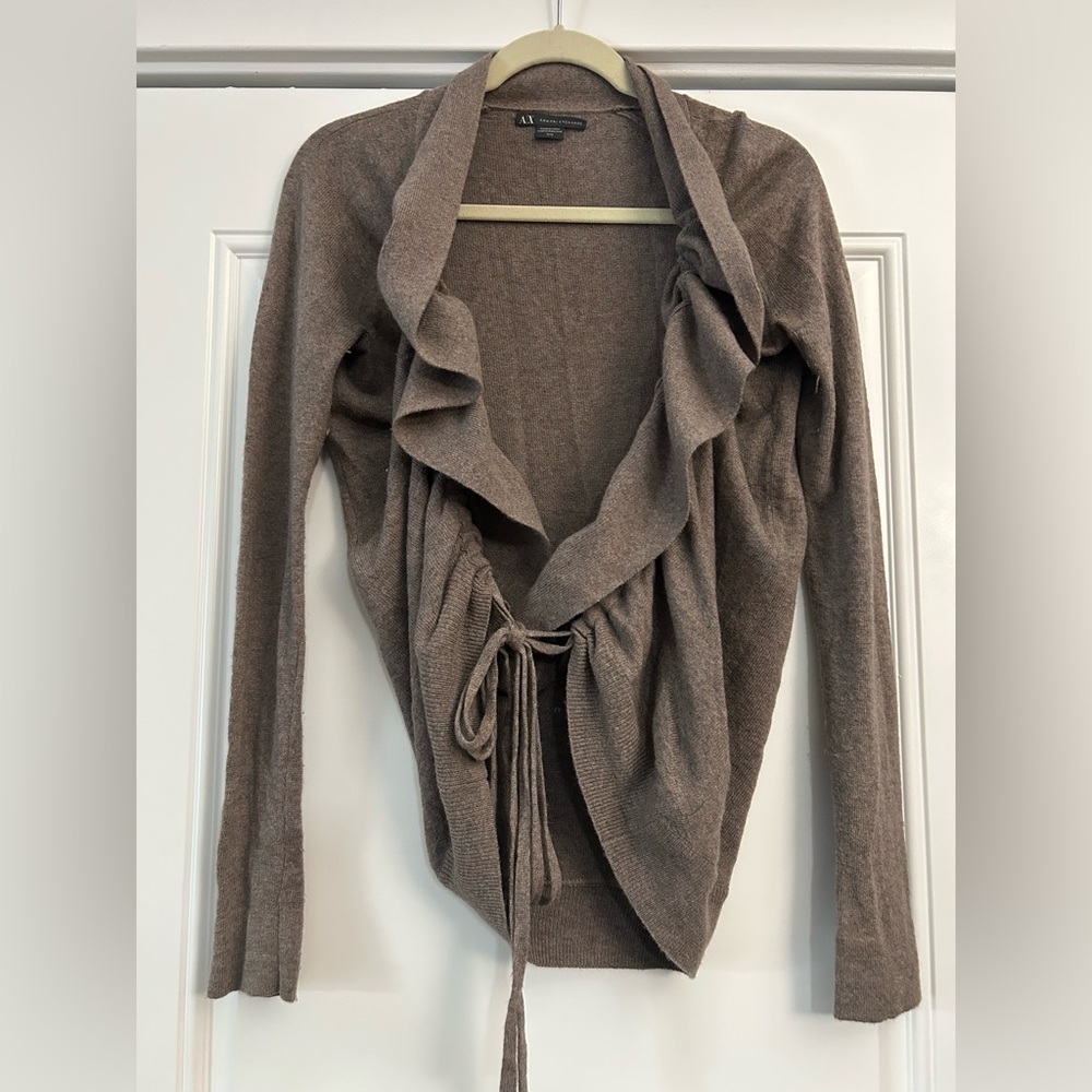 Armani Exchange Brown Cashmere Blend Ruffle Cardigan Sweater Medium - Picture 5 of 8